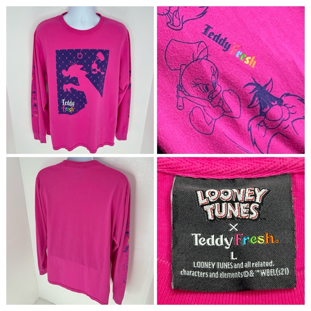 Teddy‎ Fresh X Looney Tunes Pink Shirt Size Large Sylvester Tweety Streetwear